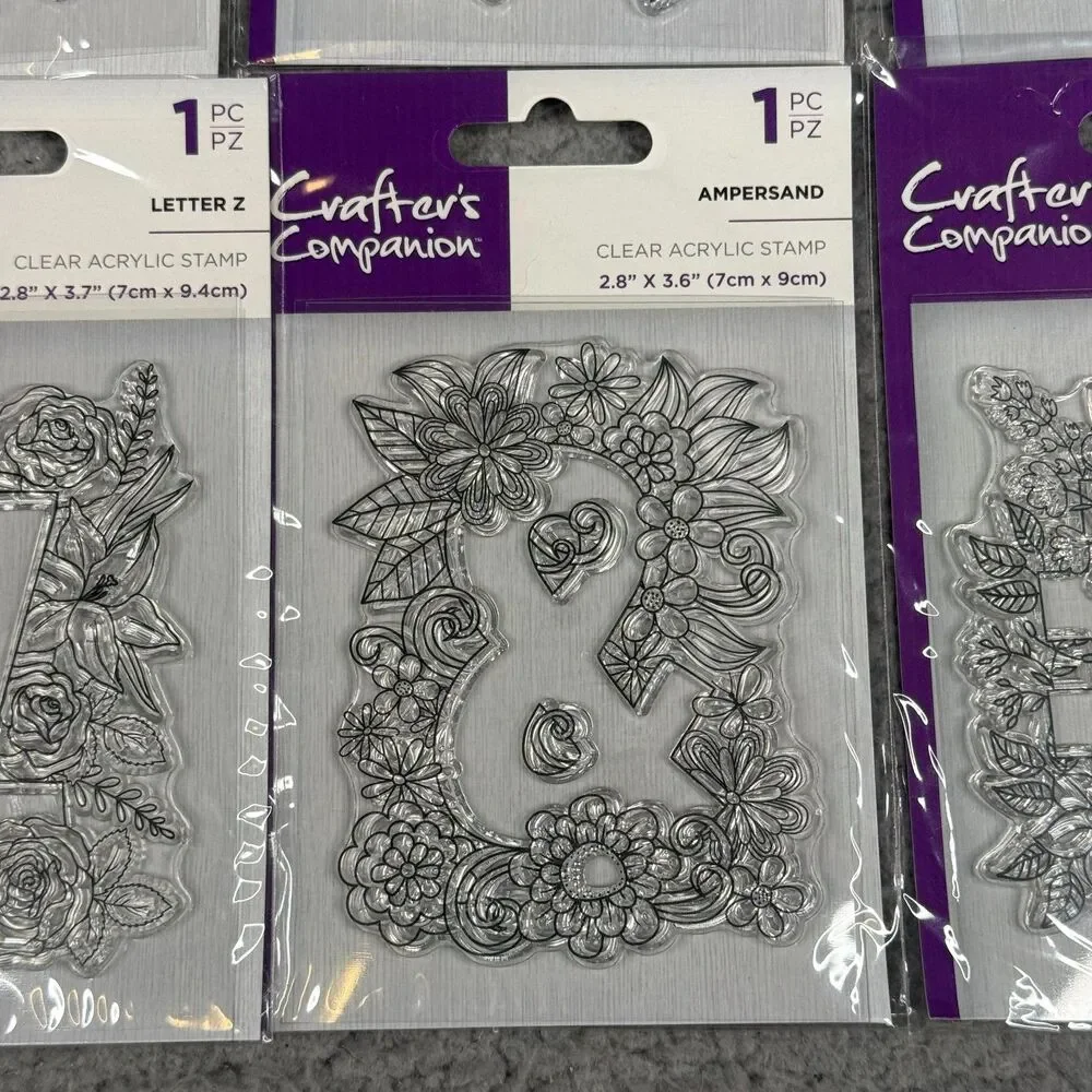 Crafters Companion Floral Alphabet Clear Acrylic Stamp Set Complete A-Z Plus NIP